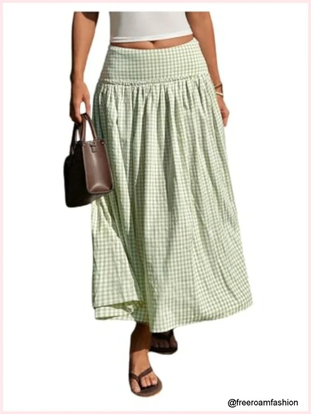 Women's Plaid Gingham Maxi Skirt High Waist Flowy Long Skirt
